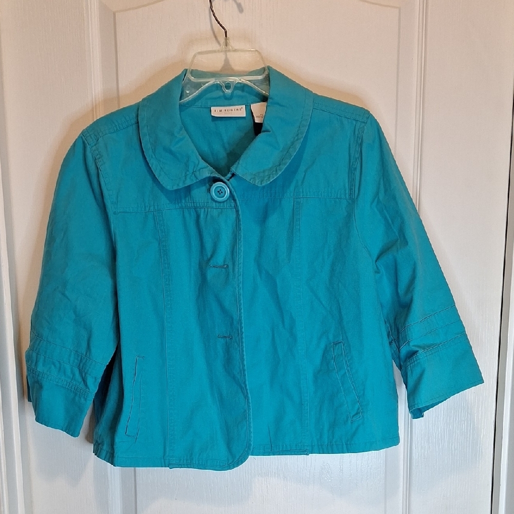 KIM ROGERS PETITE / TURQUOISE /     Button-Up Jacket/ SIZE : PL